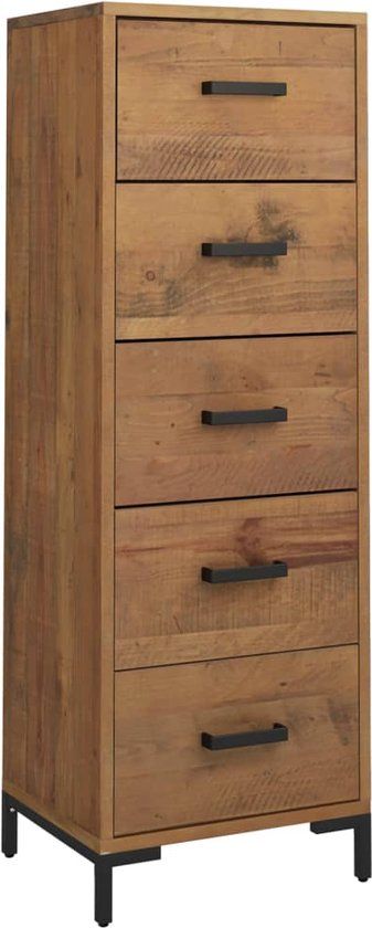 vidaXL Ladekast 42x35x110 cm Massief Grenenhout