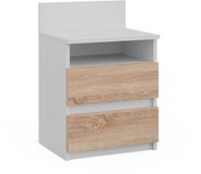 Vicco Monty Nachtkastje – 32.3 x 59.1 cm met 2 laden Wit/Sonoma