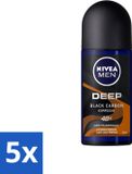 Nivea Men Déodorant Roll-on Deep Black Carbon Espresso - 50 ml - Pack économique - 5 pièces