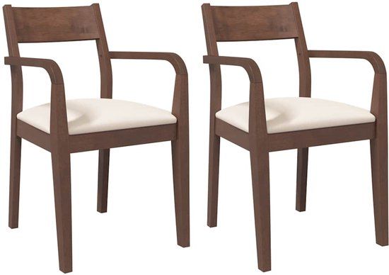 vidaXL Eetkamerstoelen met kussens, 2 stuks, massief rubberhout, bruin