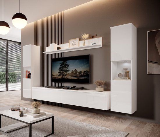 Meubella Wandmeubel Pure XL - Wit - Design - 180x33x130 cm