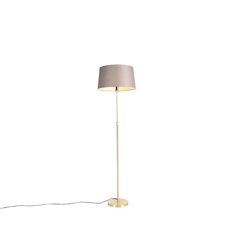 QAZQA Gouden vloerlamp met linnen kap taupe 45 cm - Parte