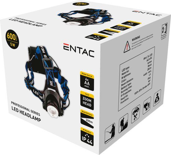 Entac LED hoofdlamp - Zoom - 5W - Aluminium - Zwart