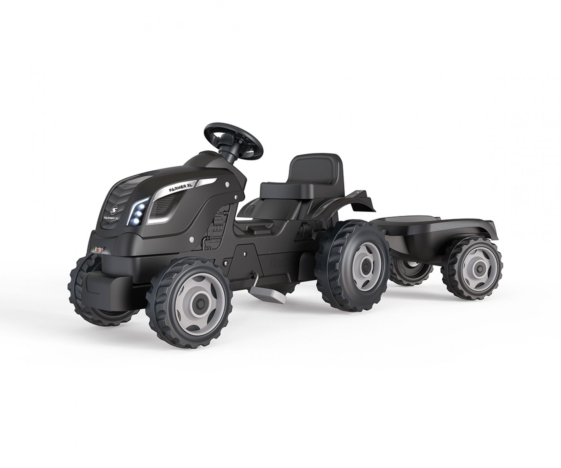 Smoby Farmer XL Black Tractor with Trailer - Pedal Tractor for Kids