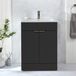 Hudson Reed Cluo 60cm Noir Gris meuble de salle de bain avec lavabo et profil sans poignée en laiton brossé