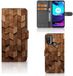 B2Ctelecom Étui style livre pour Motorola Moto E20 | E30 | E40 Wooden Cubes