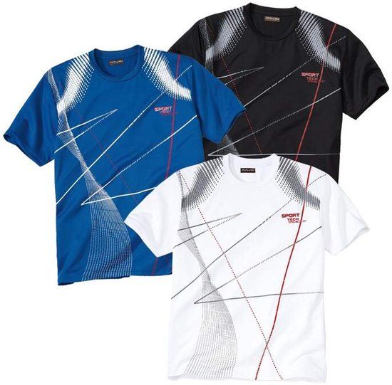 ATLAS FOR MEN - Set van 3 Sport Tech T-shirts - Heren - Blauw, Wit, Zwart - 4XL