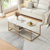 en.casa Salontafel Raukurg marmerlook wit en goudkleurig 120x60x44 cm