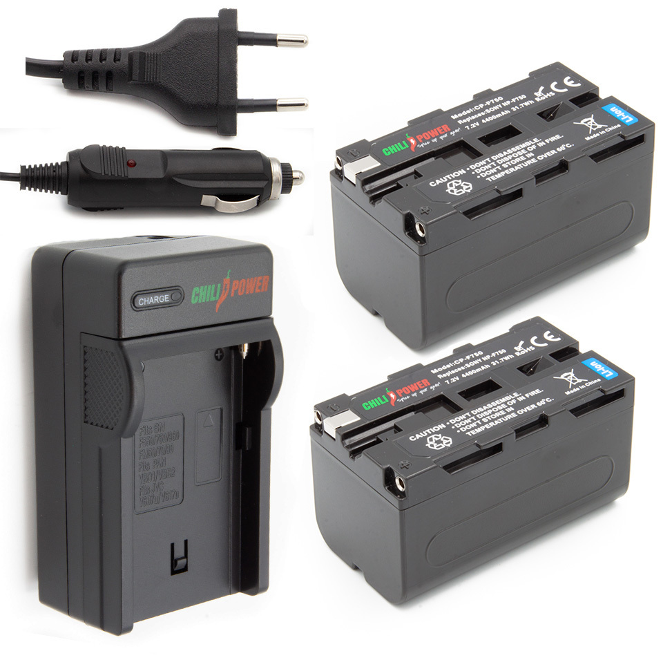 ChiliPower 2 x NP-F750 accu's voor Sony - inclusief oplader en autolader 2 x NP-F750 accu's voor Sony - inclusief oplader en autolader