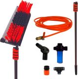 Holland Connections Brosse télescopique jusqu'à 4,6 mètres avec distributeur de savon à entraînement par eau pour panneaux solaires - kit de nettoyage de vitres avec raclette et tuyau d'eau interne pour camping-car, voitures et bateaux