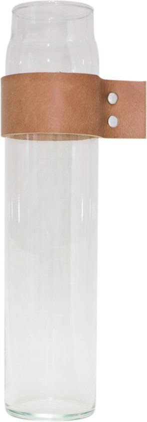 TAK Design Vaas Wrap Me - Incl. Lederen Band - Glas - Ø7 x 30 cm - Bruin