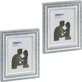 Merkloos Relaxdays fotolijstjes set van 2 - 15x20 cm - passepartout 10x15 cm - wissellijst - zilver