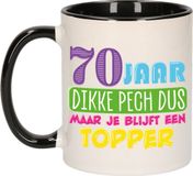 Bellatio Decorations Verjaardag cadeau mok 70 jaar - zwart - dikke pech dus - 300 ml - keramiek