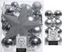 Decoris Kaemingk B.V. Kerstversiering kunststof kerstballen zilver 4-5-6-8 cm pakket van 49x stuks - Met kunststof ster piek van 19 cm