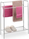 Relaxdays handdoekrek - 3 stangen - 78 x 63 x 26,5 cm - staal - met plank - vrijstaand - zilver