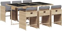 vidaXL 7-delige tuinset met kussens, polyrattan, gemengd beige