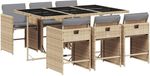 vidaXL 7-delige tuinset met kussens, polyrattan, gemengd beige