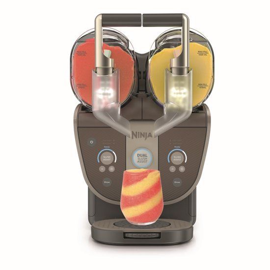 Ninja SLUSHi Twist Frozen Drink Maker met twee reservoirs van ieder 1420 ml, 2 schuine en 2 rechte tuiten voor dubbel zoveel of gemixte ijsdrankjes - Mokka - FS702EUBR