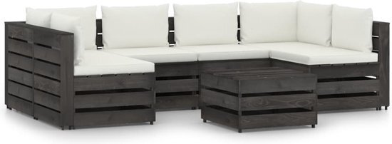 The Living Store Pallet loungeset - Grenenhout - 69x70x66 cm - Cr&#232;mewit kussen