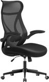 SONGMICS Bureaustoel, ergonomische rugleuning, in hoogte verstelbaar, opklapbare armleuningen, draaistoel met hoofdsteun, tot 150 kg belastbaar, inktzwart OBN088B01