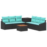 vidaXL Bankstel 8-delig Zwart/Blauw Poly Rattan/Staal