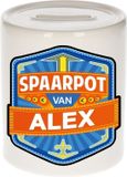 Bellatio Decorations Kinder spaarpot met naam - Alex - keramiek - met dop - wit