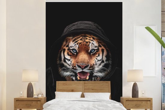 Nr1Wallpaper Behang - Fotobehang Tijger - Zwart - Blauw - Breedte 180 cm x hoogte 280 cm