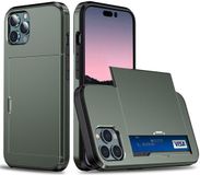 Selected by GSMpunt.nl Hoesje met Kaarthouder Slider Geschikt voor Apple iPhone 15 Pro Max | Back Cover Pasjeshouder Achterkant | Kaarthouder voor Twee Pasjes | Groen