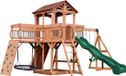 Backyard Discovery Sterling Point aire de jeux avec 3 balançoires et toboggan – Mur d'escalade et paroi rocheuse – Trapèze – Bac à sable – Passerelle