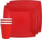 Santex Feest/Verjaardag Servies Set - Rood - Karton - 10 Bordjes en 10 Bekertjes