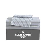 Eddie Bauer Queensize lakens, perkal-katoenen beddengoedset, marineblauw-groen gestreept (Ticking Stripe Navy/Green)