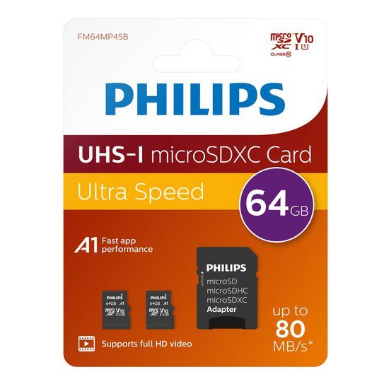 Philips FM64MP45D Micro SDXC 64GB - Class 10 - 2-Pack