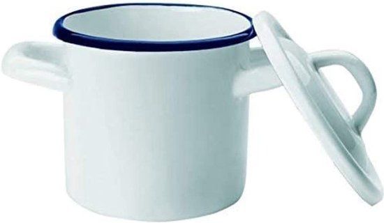 Ibili Blanca Geëmailleerd Staal Mini Voorraadpot - Wit/Blauw - 10 cm