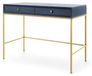 3xE living Table de chevet 104 cm, 2 tiroirs, bleu marine, poignées dorées