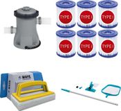 WAYS - Zwembad Onderhoud - Onderhoudsset & Filterpomp 1249 L/h & 6 Filters Type I & WAYS Scrubborstel