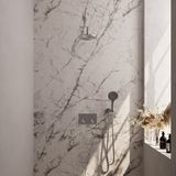 BRAUER Brushed Carving thermostatische inbouw regendouche met drukknoppen SET 57 met 20 cm douchekop en gebogen muurarm en 3-standen handdouche en doucheslang en wandaansluitbocht RVS geborsteld PVD