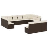 vidaXL 13-delige Loungeset met Kussens Poly Rattan Bruin
