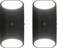 Northpoint Lampe de chevet LED avec détecteur de crépuscule et détecteur de mouvement, lumière dirigée vers le haut et vers le bas pour prise murale, set de 2, rond, noir