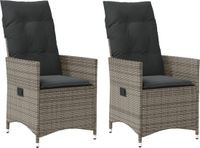vidaXL Tuinstoelen - 2 stuks - Verstelbaar - Met kussens - Poly rotan - Grijs