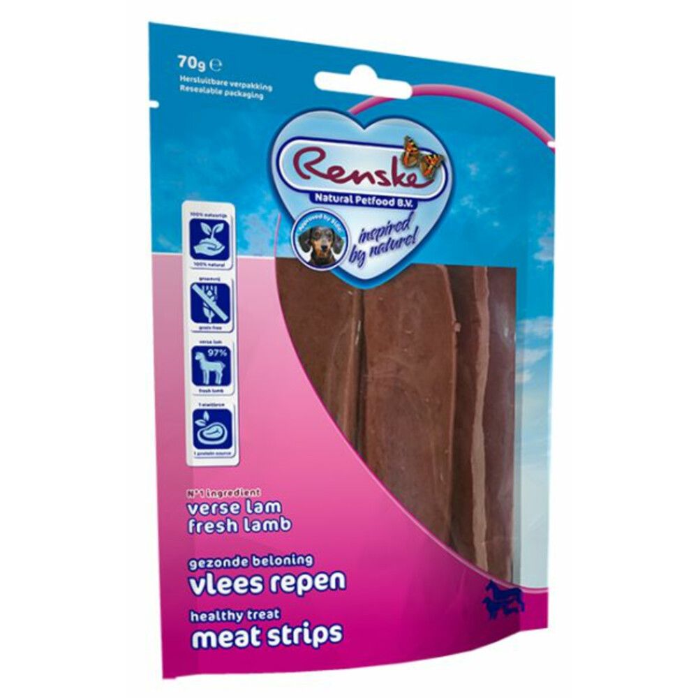 RENSKE 10x Gezonde Beloning Vleesstrips Lam 70 gr