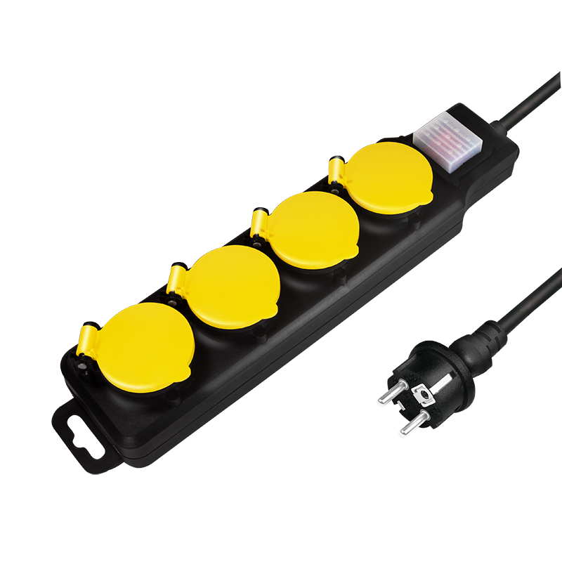 LogiLink LPS254 Stekkerdoos - 1.5m - Zwart/Geel - IP44 - 3680W