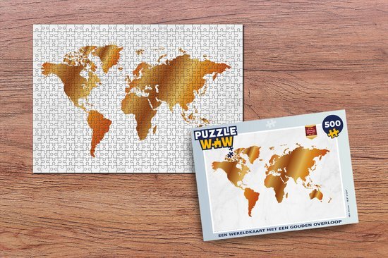 MuchoWow Puzzel Wereldkaart - Marmer print - Goud - Legpuzzel - Puzzel 500 stukjes - Sinterklaas cadeautjes - Sinterklaas voor grote kinderen