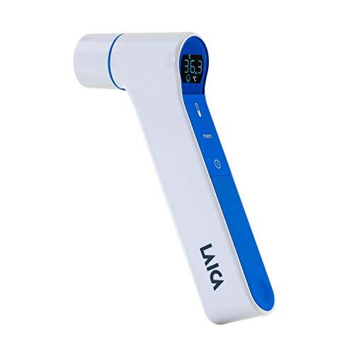 Laica TH1004 infrarood thermometer, oor en voorkant, geen contactfunctie, geschikt voor het meten van kinderen