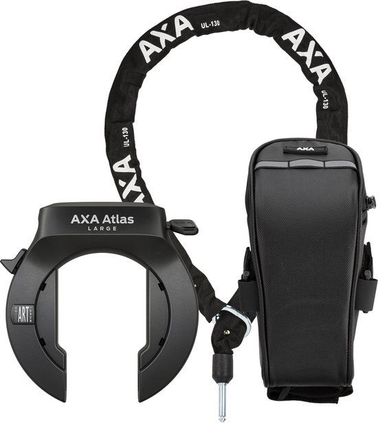 AXA Atlas Large + ULC 130/5,5 Plug‑in Ketting + Tas – Fietsslot Bundel – ART 2 Frameslot – 130 cm Insteekketting – Zwart