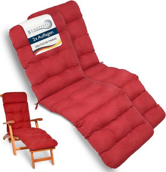 Beautissu 2x Deckchair Kussen 200x50x10 cm - Ligstoelkussen Rood