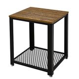 Meerveil Bijzettafel, vintage nachtkastje, metaal, kleine salontafel met roosterplank, slaapkamer, woonkamer, 45 x 45 x 55 cm, bruin-zwart