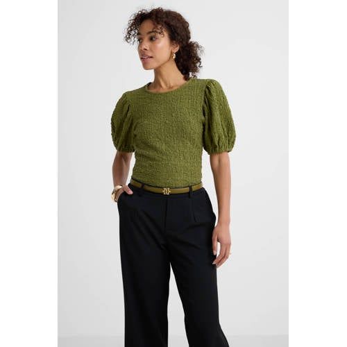 Ruby top met textuur olijfgroen