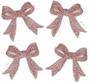 Cosy & Trendy Kerst strikjes - 4x st - roze - glitter - 11 cm - kunststof