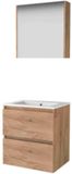 Basic Line Comfort 46 Badkamermeubelset - 60 x 46 cm - Greeploos - 2 Lades - Keramische Wastafel - 1 Kraangat - Spiegelkast - Whisky Oak