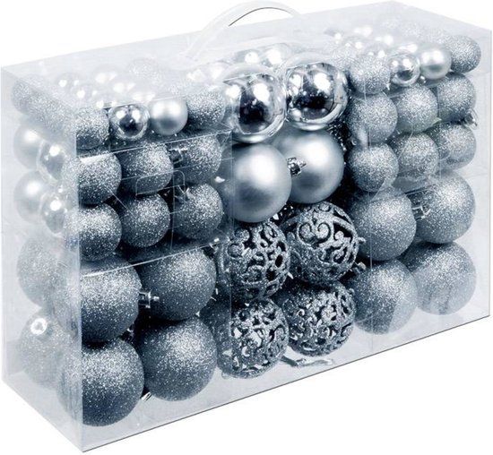 Silver Christmas Ball Set - 100 Pieces - Various Finishes - Ø 3/4/6 cm